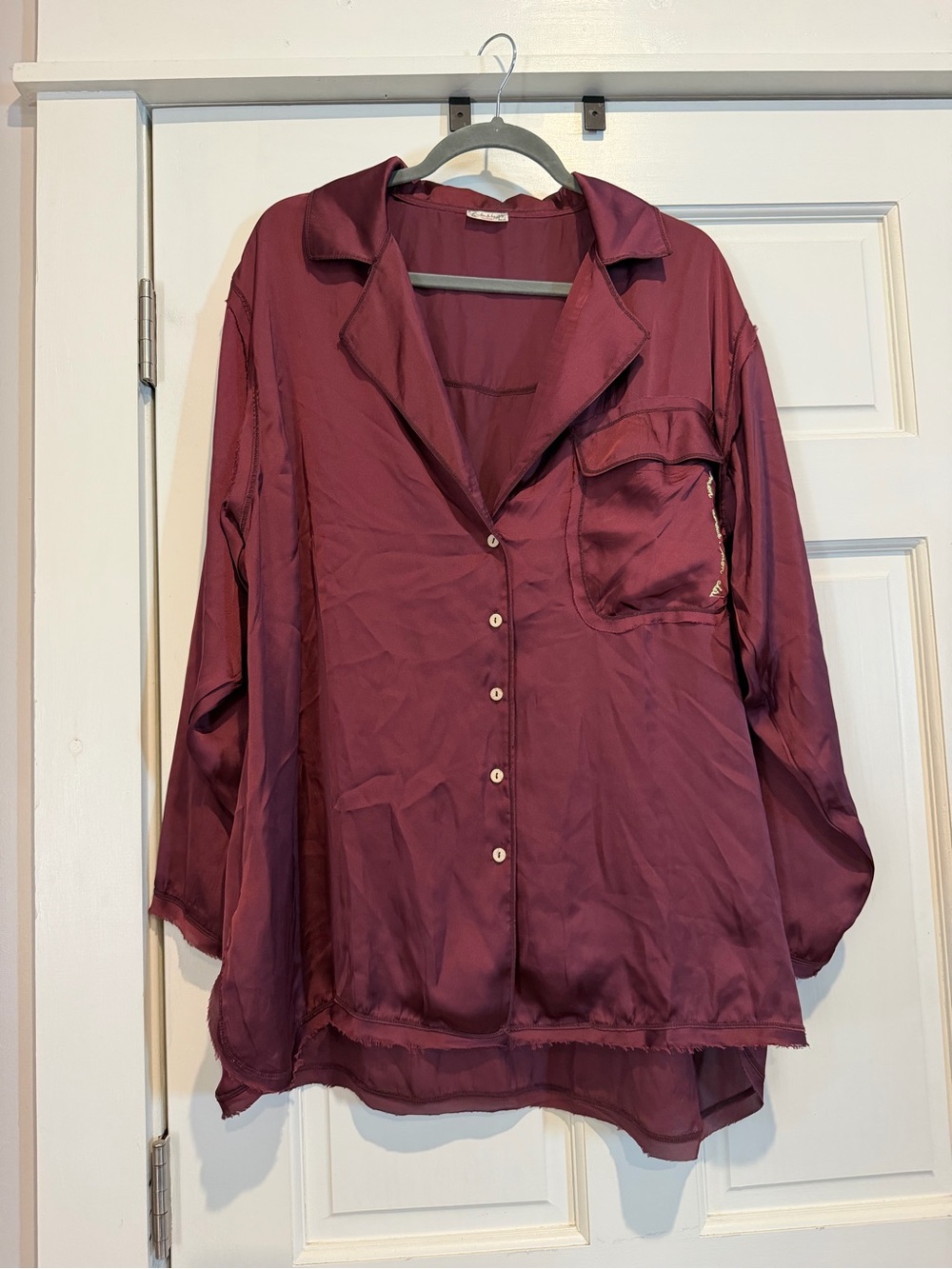 Free People Intimately Silky Maroon Button-Front Top